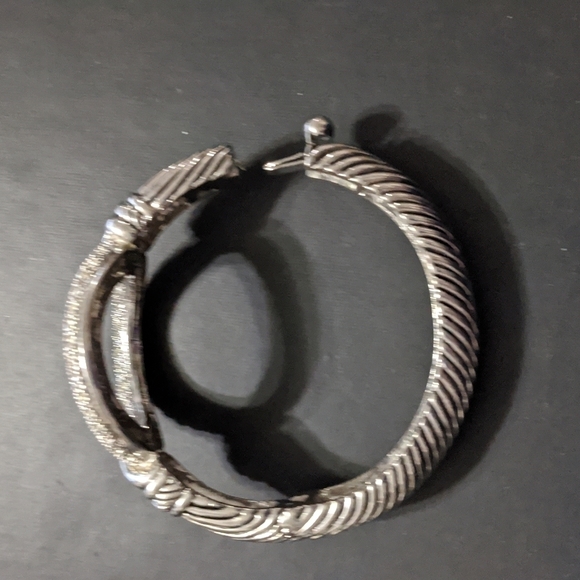 Silver Tone Clear Rhinestone Open Circle Hinged Cuff Statement Bracelet - Picture 3 of 5